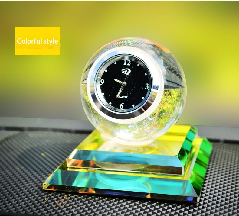 Car Perfume - Crystal Ball With Clock and Stand Colorful Style