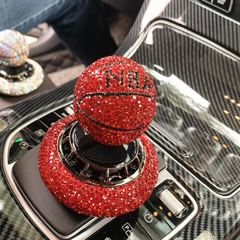 Solar Car Perfume Decoration Rotating Ball Ornament Red