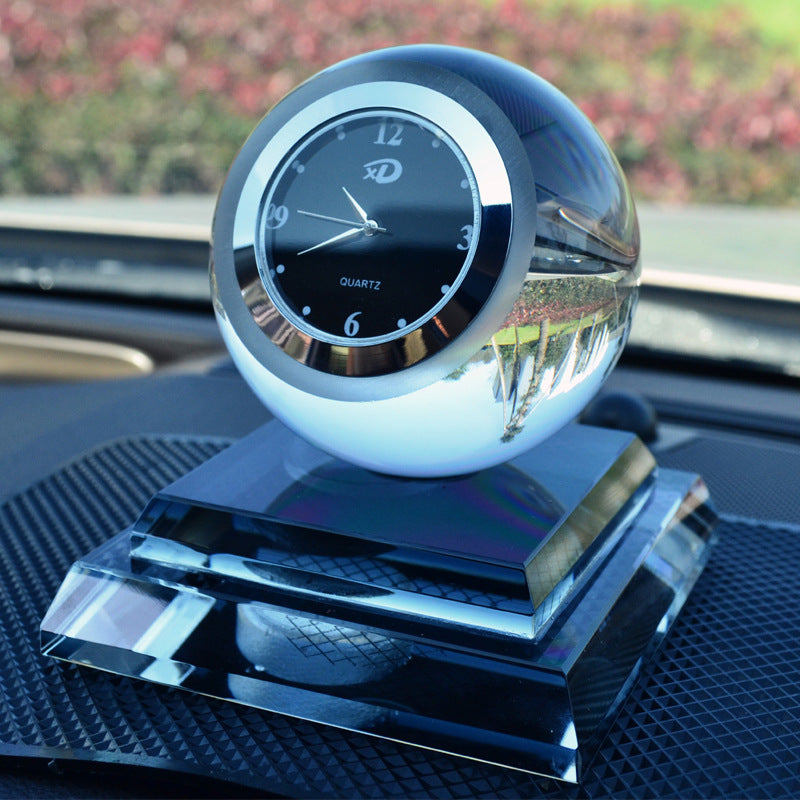 Car Perfume - Crystal Ball With Clock and Stand Black Style